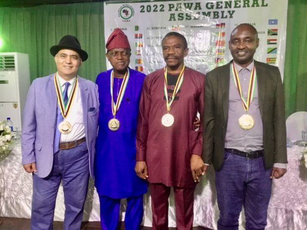 Photo (From left): Ashraf Aboul-Yazid, President of , Asia Journalist Association (AJA), Dr. Wale Okediran, General Secretary of PAWA (Nigeria), Mr. John Rusimbi, President of PAWA (Rwanda) and Camillus Chima Ukah, President of the Association of Nigerian Authors (ANA).